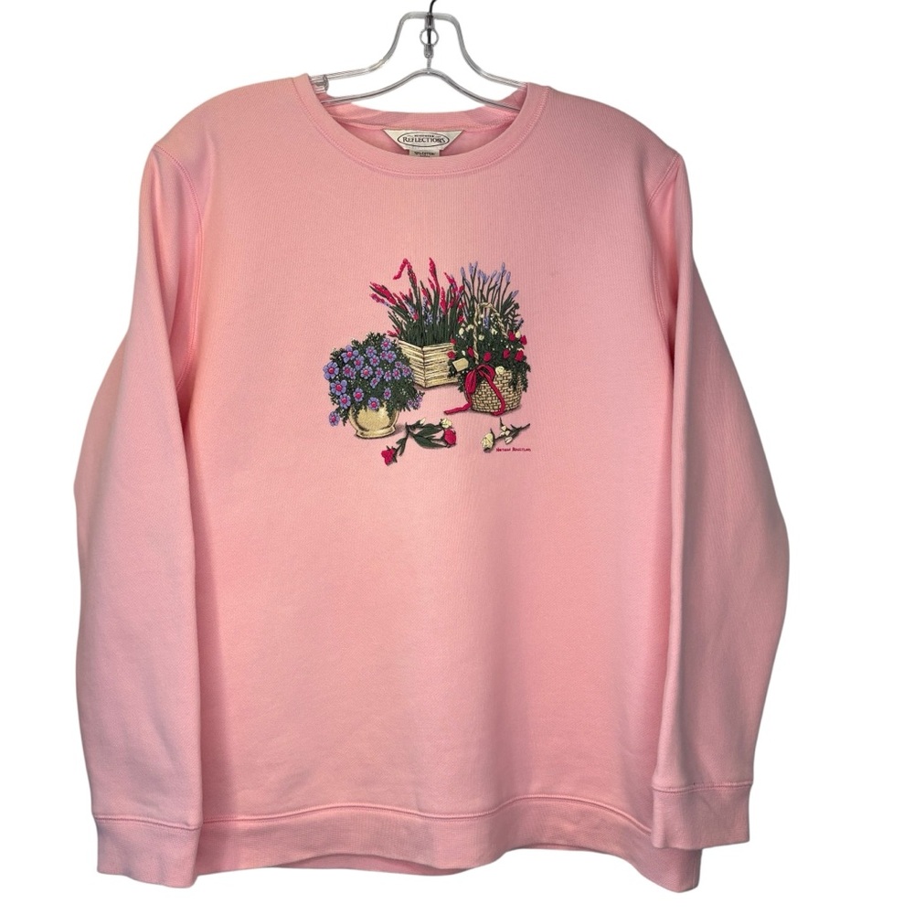 Vintage New Northern Reflections Light Pink crew-neck sweat shirt floral scene L - Picture 2 of 8